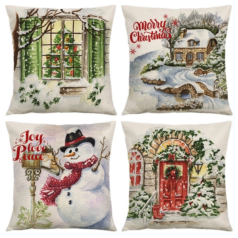 Cute Christmas Tree and Snowman Linen Pillow Covers|Home Decor Pillows