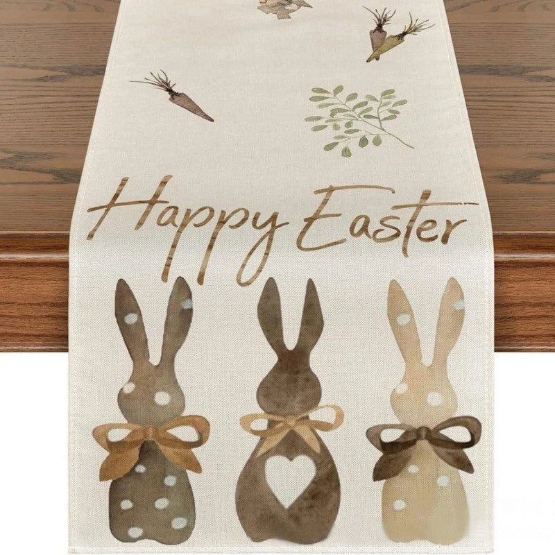 Minimalist Rabbit Pattern Linen Table Runner for Dining Table | Home Decor Table Linens