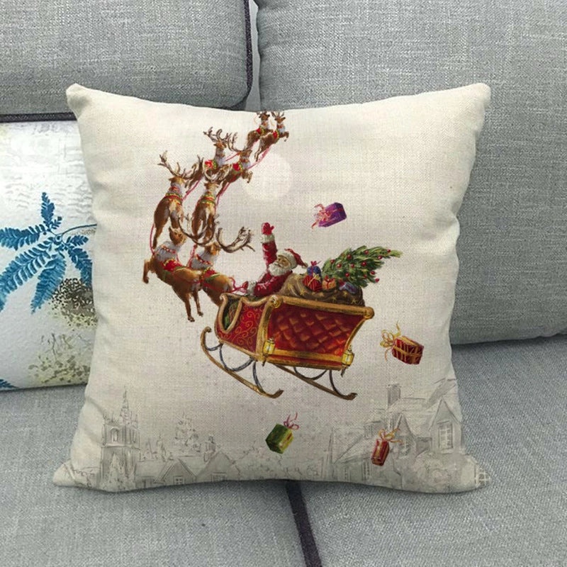 Nordic Modern Classic Christmas Tree Santa Dog Linen Pillow Covers Sofa Couch Decor|Home Decor Pillows