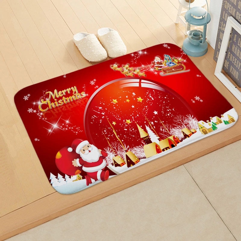 Holiday Santa Snowman Flannel Floor Mat Cozy Christmas Decor|Home & Living/Seasonal Decorations