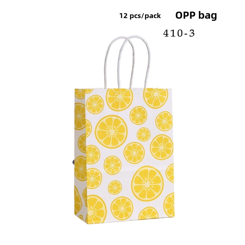 12 Pieces Lemon Print Handbags Fruit Shopping Gift Bags Casual Seaside Kraft Paper Tote Bags|Bags & Accessories