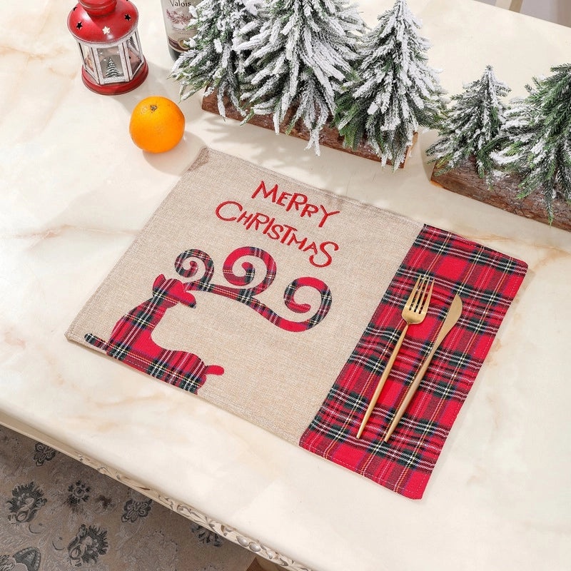 Festive Reindeer Print Cloth Table Mat for Christmas Party|Home Decor & Table Accessories