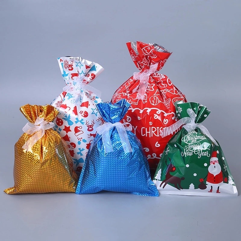 Christmas Holiday Santa Snowman Snowflake PE Party Favor Gift Bags | Holiday Party Supplies