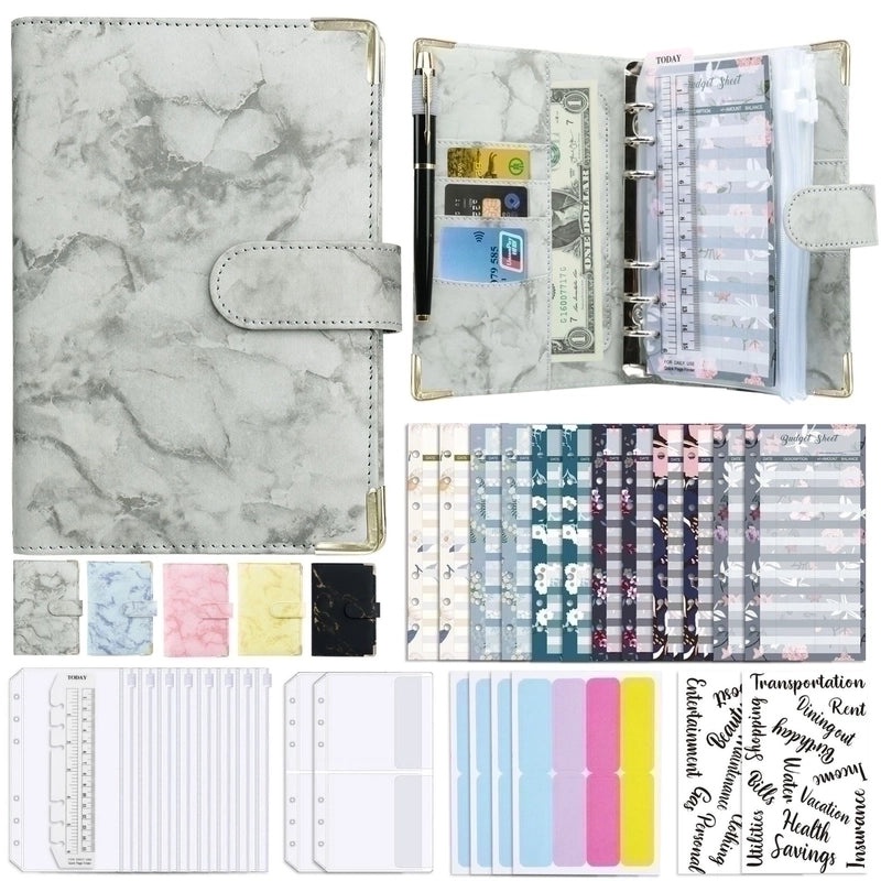 A6 Spiral Loose-Leaf Notebook Marble Pattern PU Leather Journal Budget Planner|Stationery & Notebooks