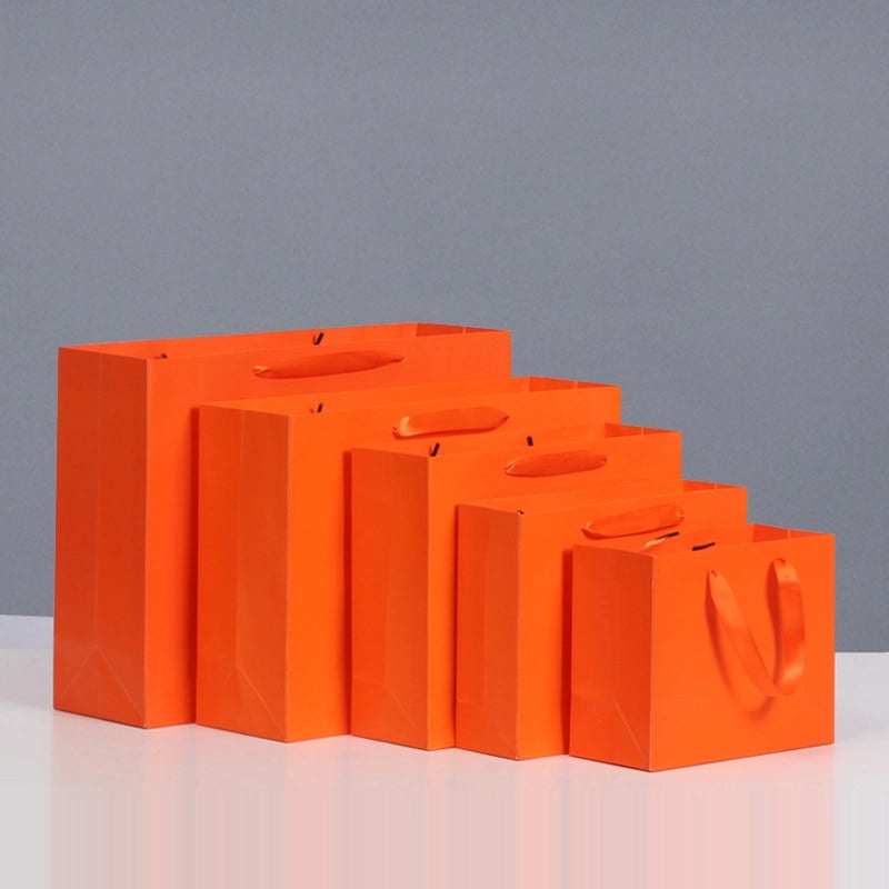 Orange Paper Tote Bag Reusable Gift Shopping Bag Cosmetic Packaging Birthday Favor Bag|Gift Bags & Packaging