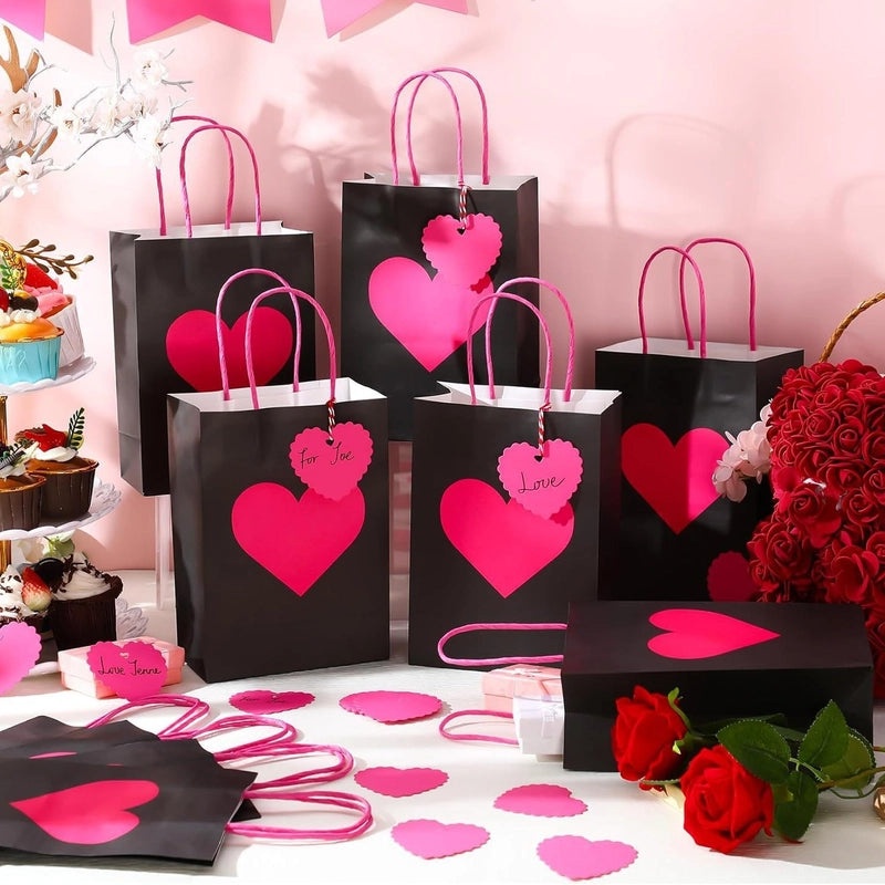 Valentine's Day Heart Shaped Minimalist Paper Gift Bags Set | Party Supplies
