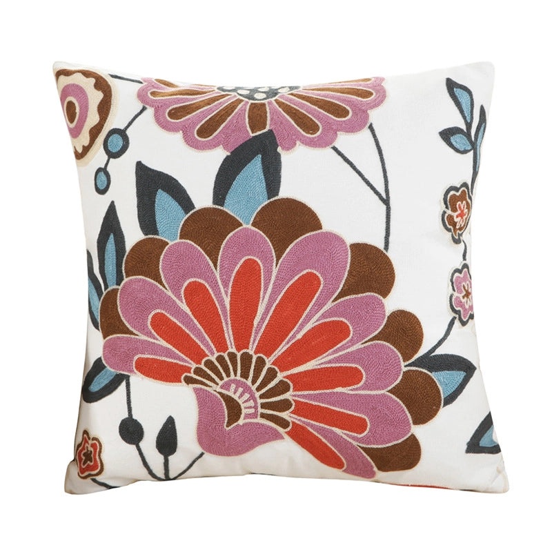 Cotton Embroidered Floral Cushion Cover for Sofa and Bedside Soft Decorative Pillow Case|Home Decor