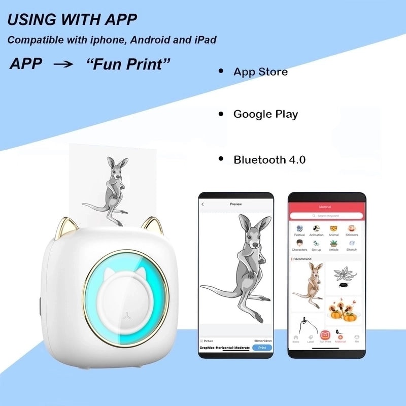 Portable Mini Thermal Printer with Cat Ear Design Inkless Label Maker|Electronics & Office Equipment
