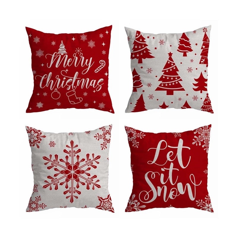 Festive Linen Pillow Covers with Christmas Tree Design|Home Decor Pillows