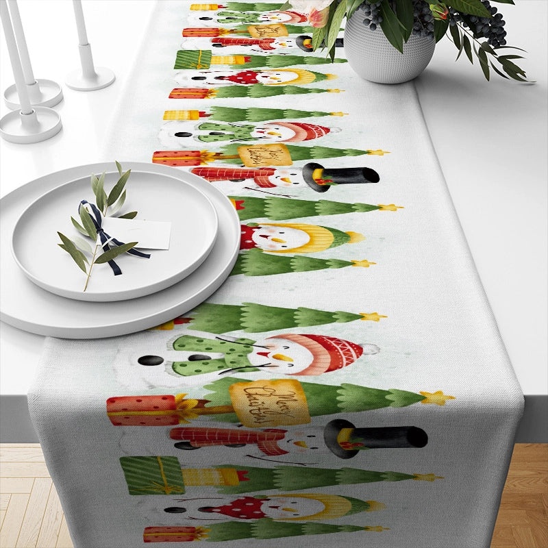 Festive Ethnic Color Block Linen Tablecloth for Christmas Vacation|Home Decor Table Linens