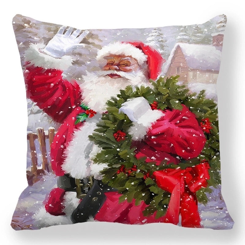 Christmas Holiday Cotton Pillow Covers with Santa Elk Design for Sofa Couch Decor|Home Decor
