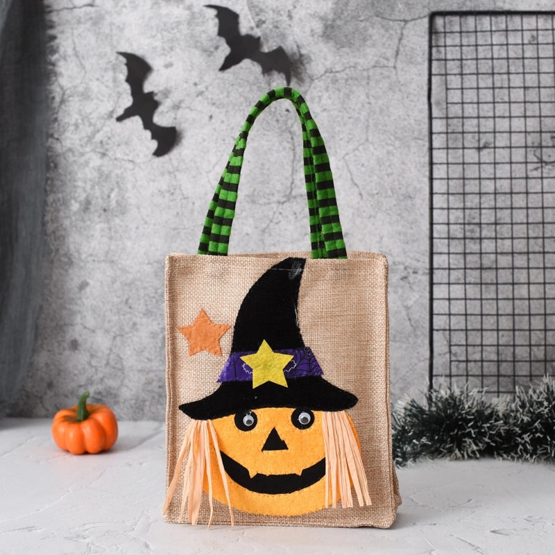 Cute Halloween Pattern Linen Party Gift Bags for Trick or Treat|Halloween Party Supplies