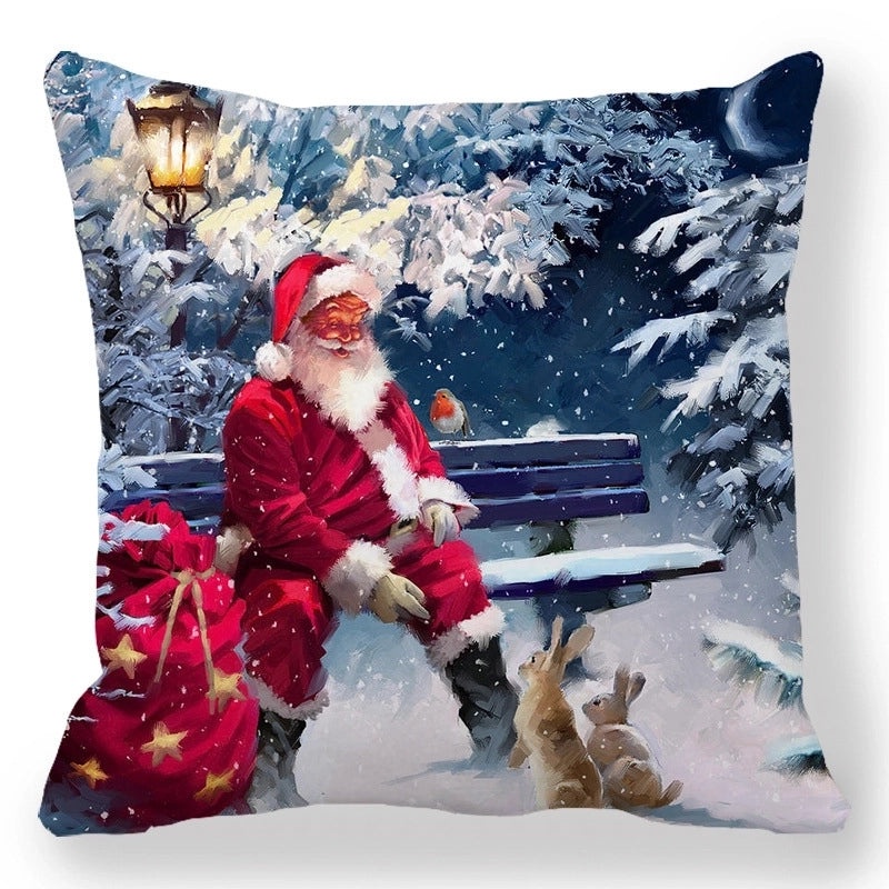 Christmas Holiday Cotton Pillow Covers with Santa Elk Design for Sofa Couch Decor|Home Decor