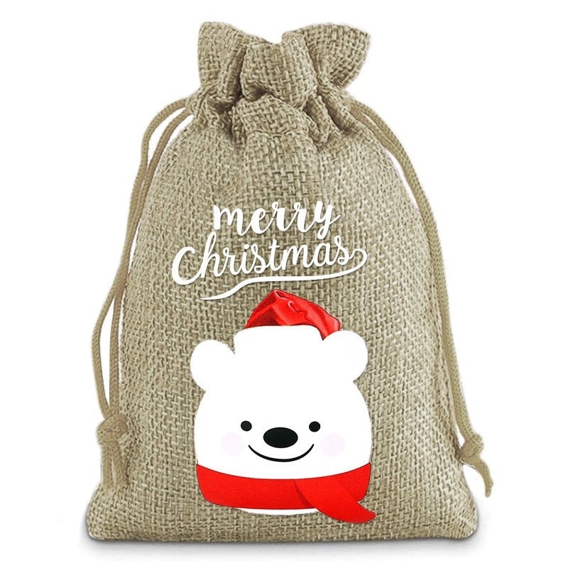 Festive Christmas Santa Snowman Linen Gift Bags for Holiday Party Decor|Holiday Decorations