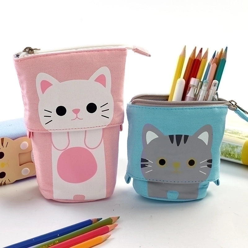 Cute Minimalist Canvas Pen Case with Multiple Compartments and Adjustable Drop-down Design|Stationery & Office Supplies