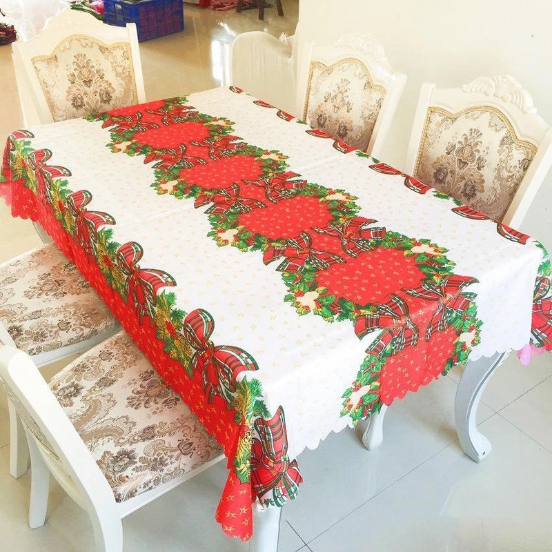 Christmas Classic Letter Print Polyester Tablecloth for Festival Decor|Home & Kitchen > Dining & Entertaining > Table Linens