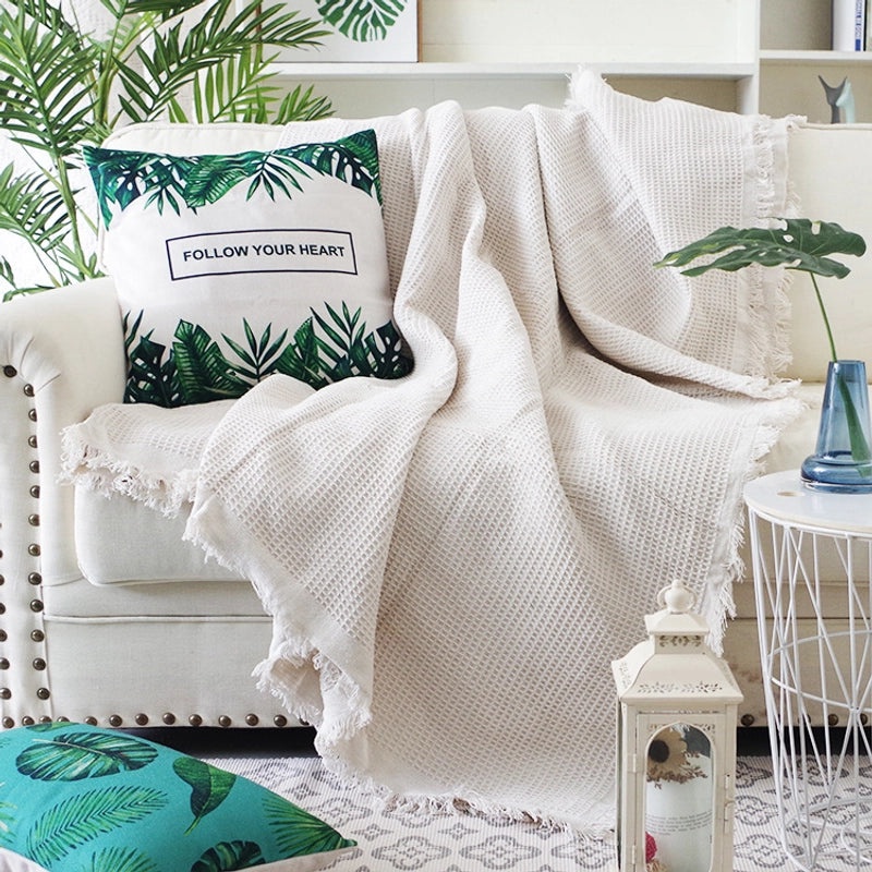Nordic Minimalist Waffle Sofa Blanket Protective Dust Cover Full Fabric Sofa Towel|Home Textile Accessories