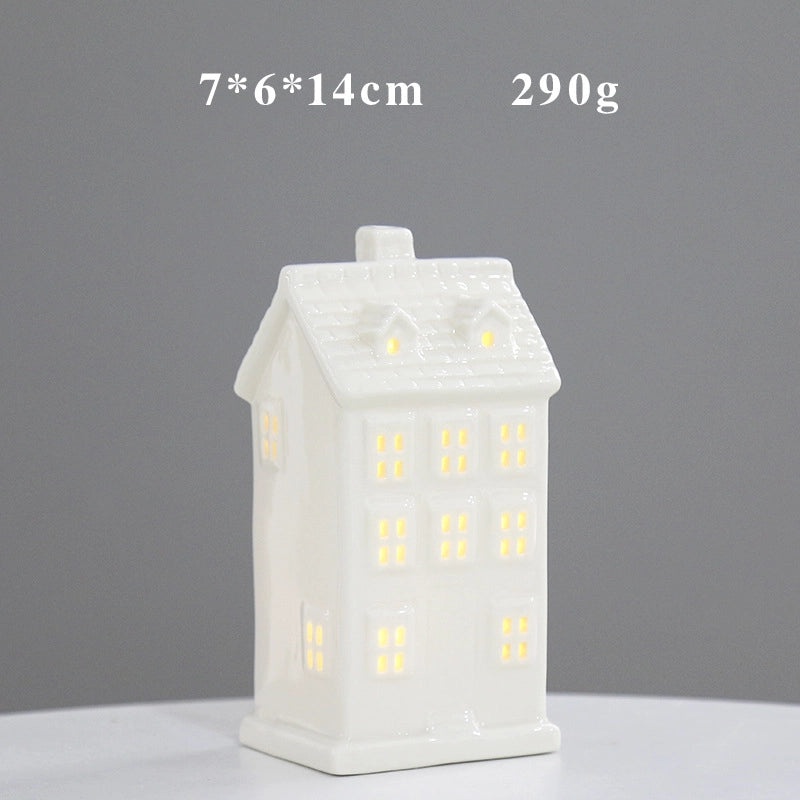 Nordic Ceramic Mini House LED Light Christmas Ornament Hollow Design Small Gift|Home Decor & Holiday Gifts