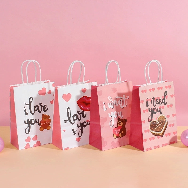 Cute Letter Bear & Heart Shape Paper Gift Bags for Birthday & Valentine's Day | Party Supplies Gift Bags