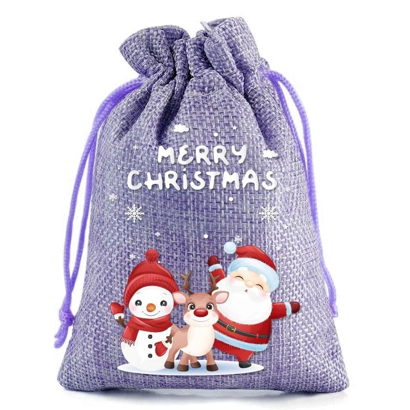 Festive Christmas Santa Snowman Linen Gift Bags for Holiday Party Decor|Holiday Decorations