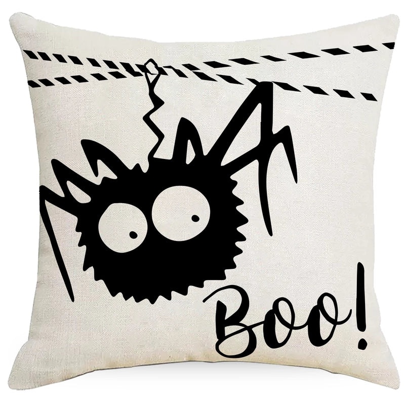 Halloween Minimalist Linen Pillow Covers with Letter Spider Ghost Design | Home Decor