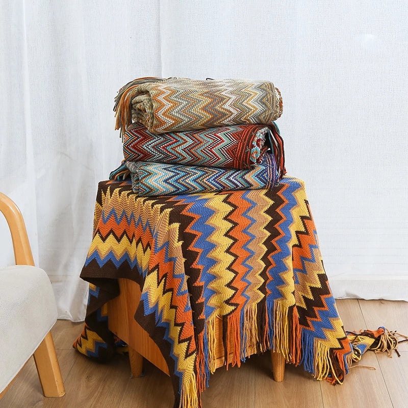 Bohemian Tassel Knit Sofa Throw Blanket Office Nap Bed End Cover Hotel Homestay Cozy Decor|Home Textiles