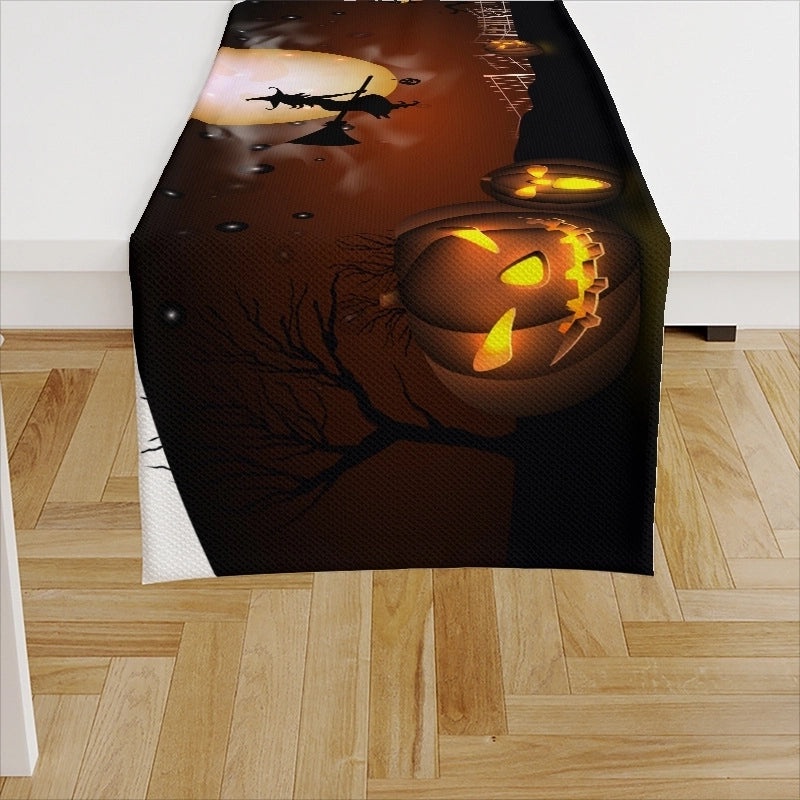 Ethnic Halloween Linen Tablecloth with Color Block Design for Vacation | Home Decor Table Linens