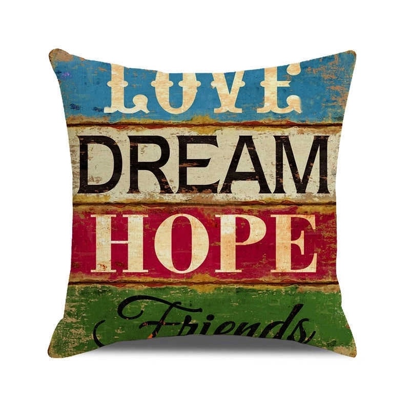 Vintage Letter Print Polyester Pillow Covers|Home Decor Pillows