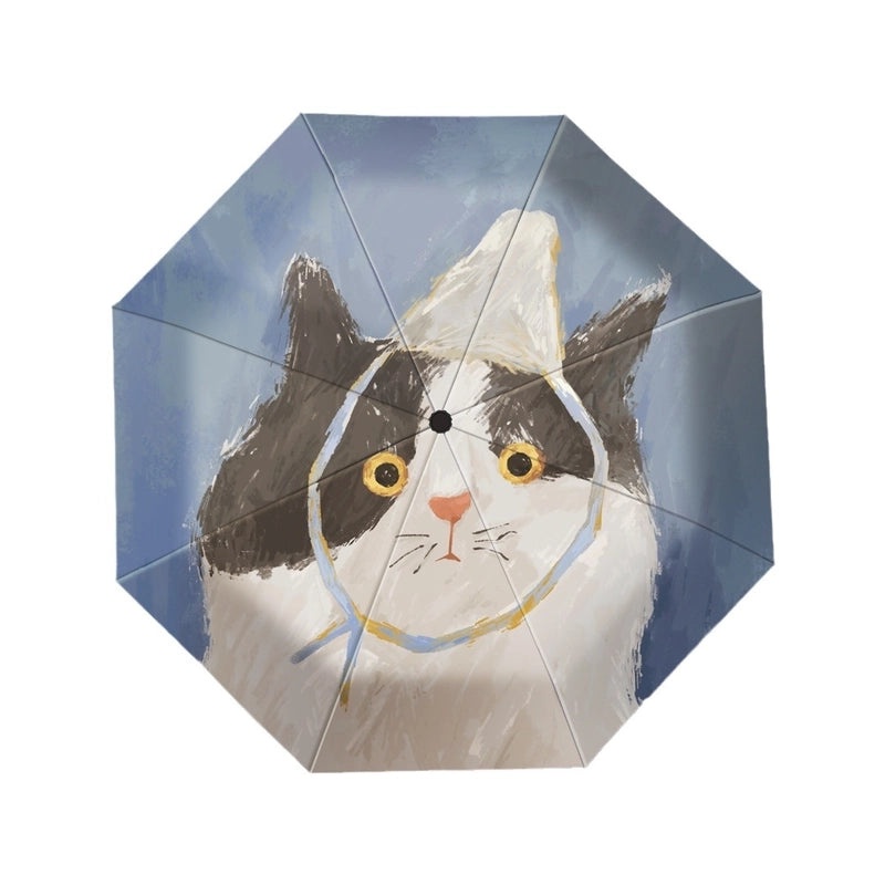 Vintage Oil Painting Cat Umbrella for Women | Dual-use Sun and Rain Umbrella with UV Protection, Automatic Folding Sunshade | Fashion Accessories