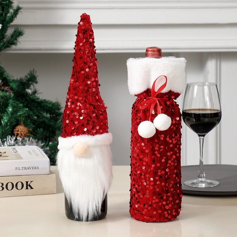 Festive Christmas Bow Knot Bottle Cover | Holiday Table Decoration Accessories|Home & Living|Kitchen & Dining