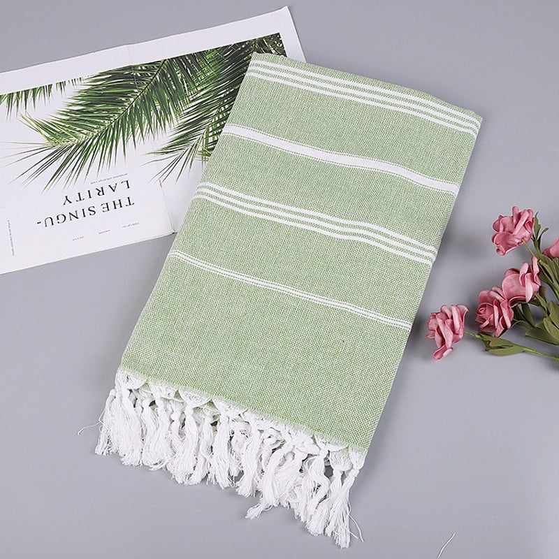 Personalized Cotton Turkish Non-stick Sand-resistant Beach Towel with Tassels | Beach Towels & Shawls