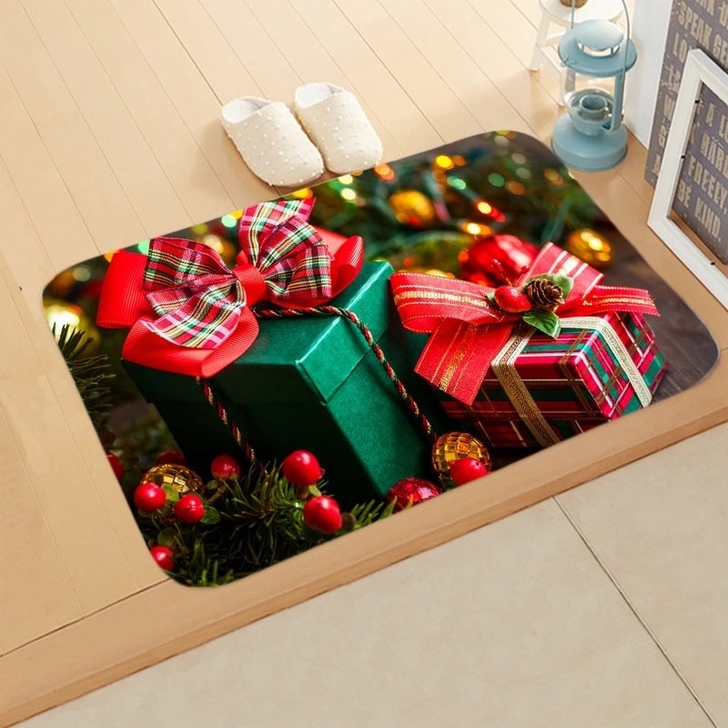 Festive Christmas Elk and Tree Flannel Floor Mat|Home Decor Rugs