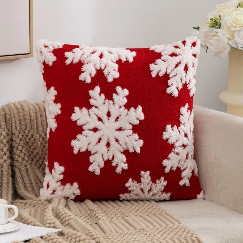 Christmas Fleece Pillow Cover with Jacquard Tree and Elk Design|Home Decor & Holiday Decorations