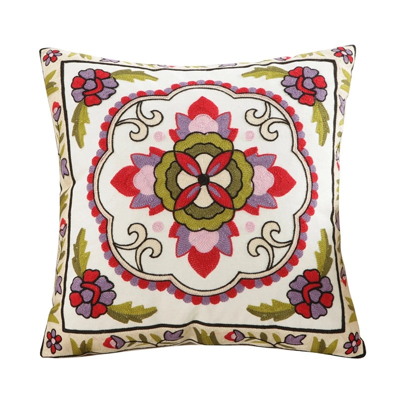 Cotton Embroidered Floral Cushion Cover for Sofa and Bedside Soft Decorative Pillow Case|Home Decor