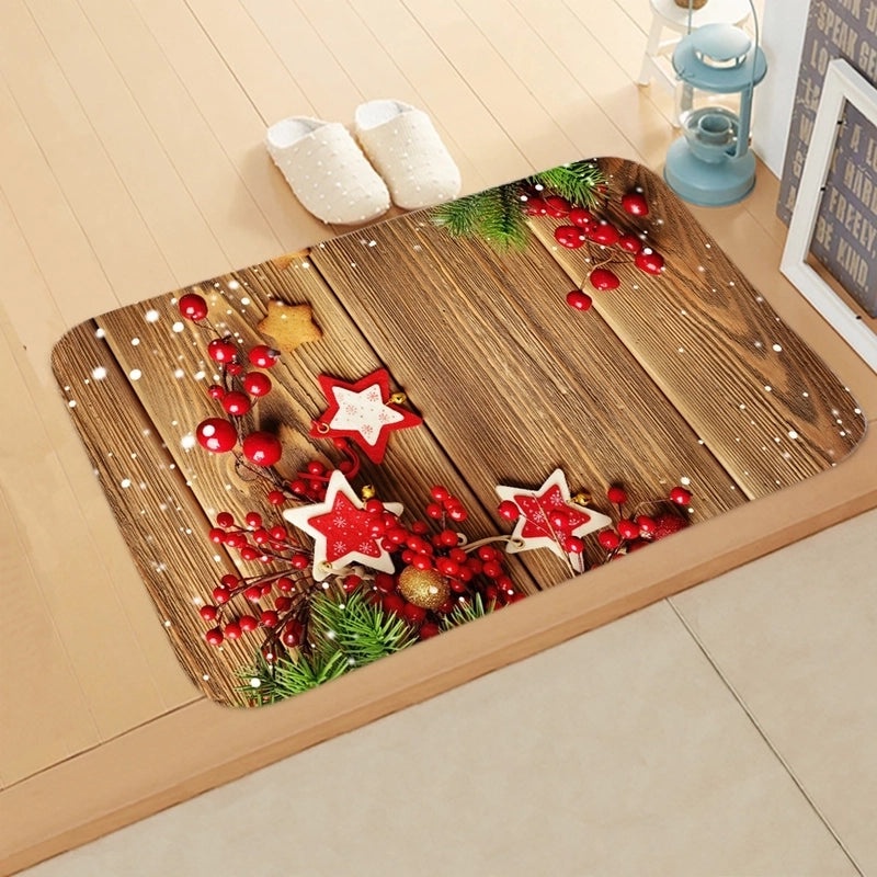 Festive Christmas Elk and Tree Flannel Floor Mat|Home Decor Rugs