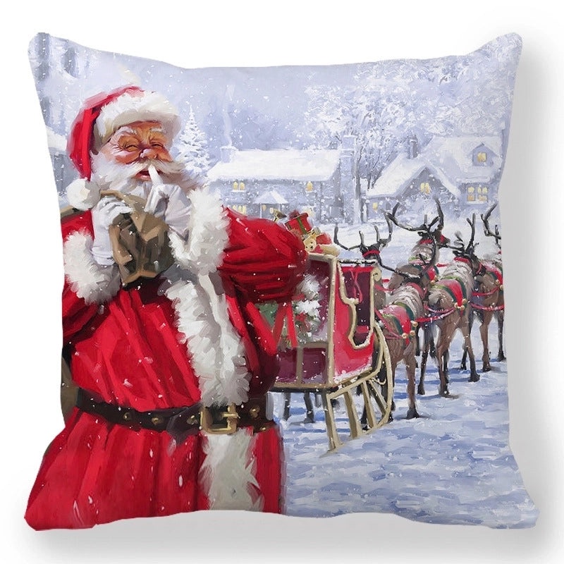 Christmas Holiday Cotton Pillow Covers with Santa Elk Design for Sofa Couch Decor|Home Decor