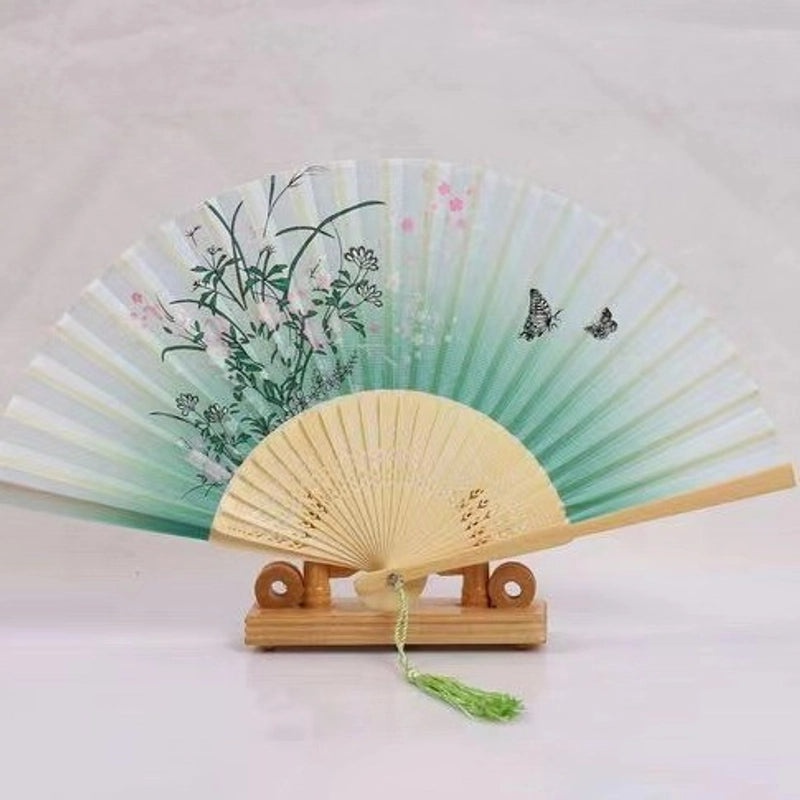 Elegant Chinoiserie Floral Bamboo Fans with Classic Heating Design | Home Decor Fans