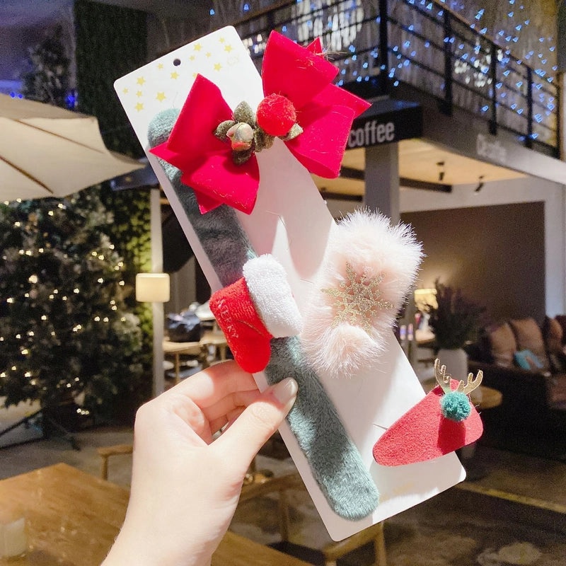 Festive Christmas Hair Clip Set with Santa Hat Snowman and Elk Designs|Holiday Accessories