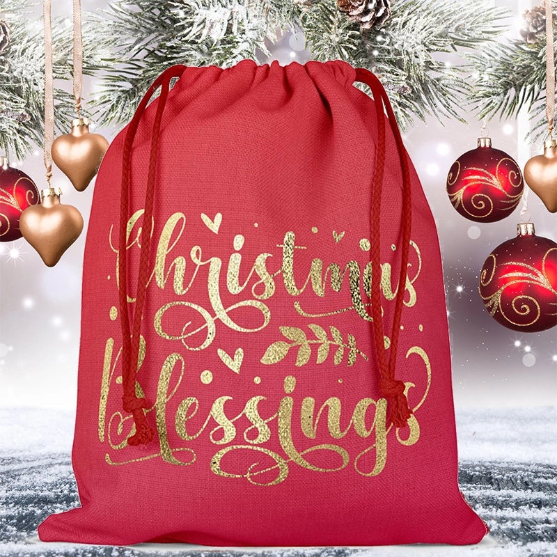 Christmas Linen Drawstring Gift Bag Portable Backpack Travel Storage Pouch | Gift Bags & Packaging