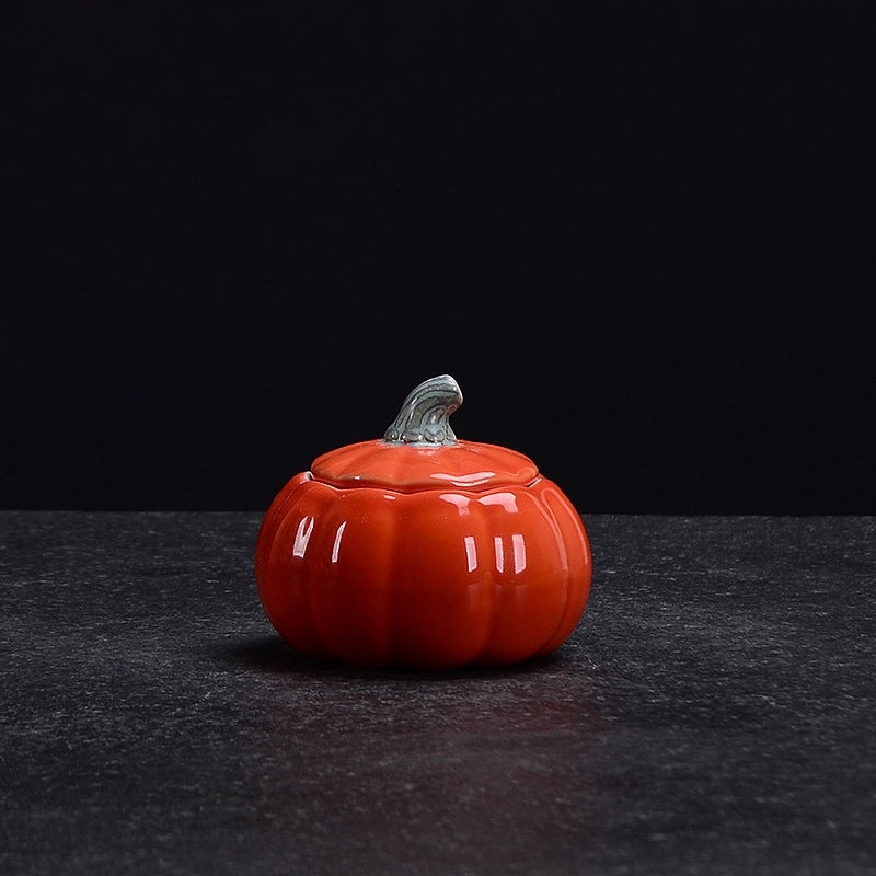 Ceramic Pumpkin Tea Canister Sealed Moisture-Proof Storage Red Green Tea Container with Logo|Kitchen Storage & Organization