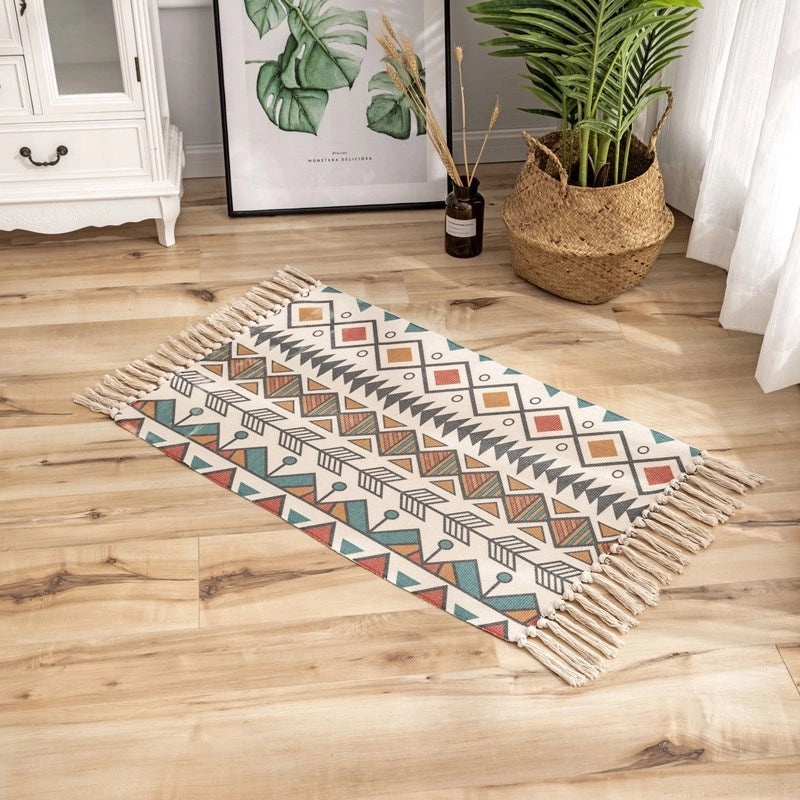 Ethnic Geometric Letter Flower Cotton Bath Mat|Home Decor & Bath Accessories