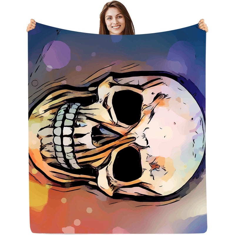 Halloween Floral Bat Skull Polyester Throw Blanket for Couch & Sofa | Home Decor