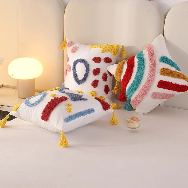 Tufted Rainbow Tassel Pillow Cover for Living Room Sofa Bay Window Cushion|Home Decor Cushions