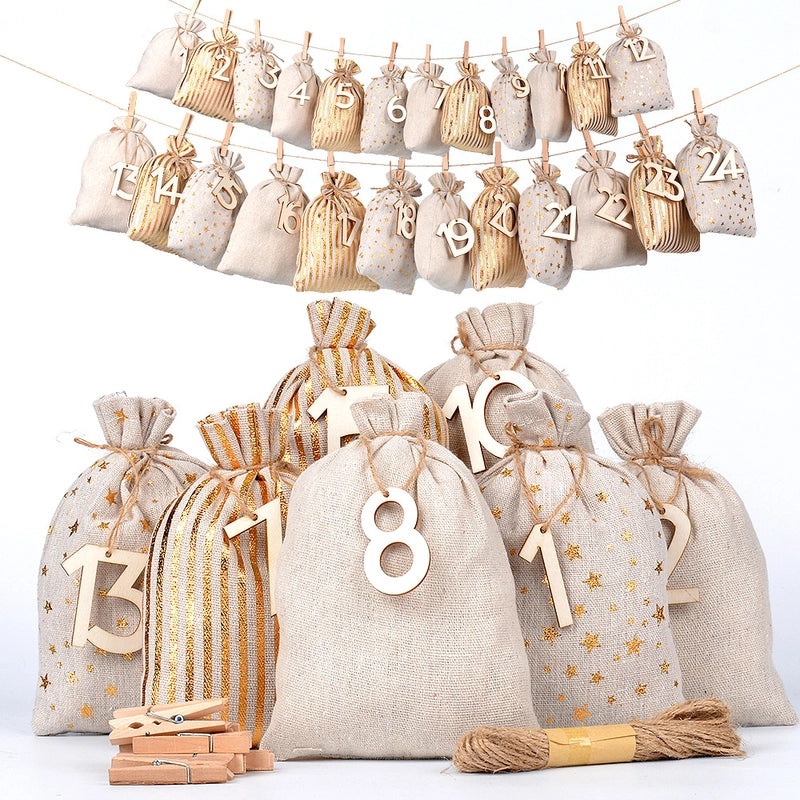 Minimalist Christmas Number Cotton Gift Bags for Party and Festival Wrapping Supplies|Gift Wrapping Supplies