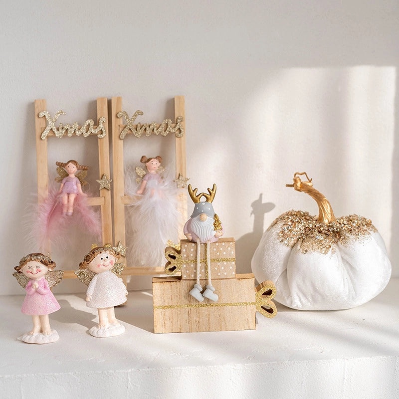 Christmas Minimalist Pumpkin Angel Resin Ornaments for Holiday Tree Table Decoration | Holiday Party Supplies