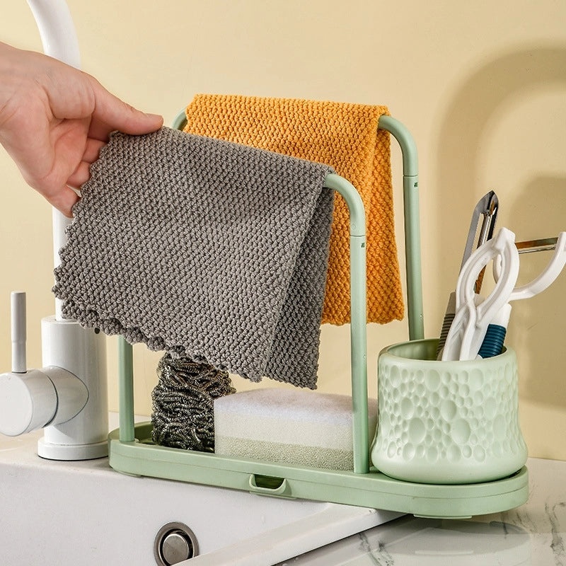 Punch-Free Sink Draining Rack with Steel Ball Sponge Holder for Kitchen Cleaning Supplies | Kitchen Storage