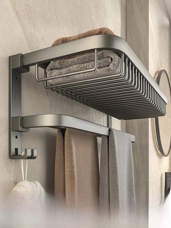 Gun Grey Wall-mounted Aluminum Towel Rack Non-drill Toilet Bathroom Hanging Storage Rod|Bathroom Storage & Organization