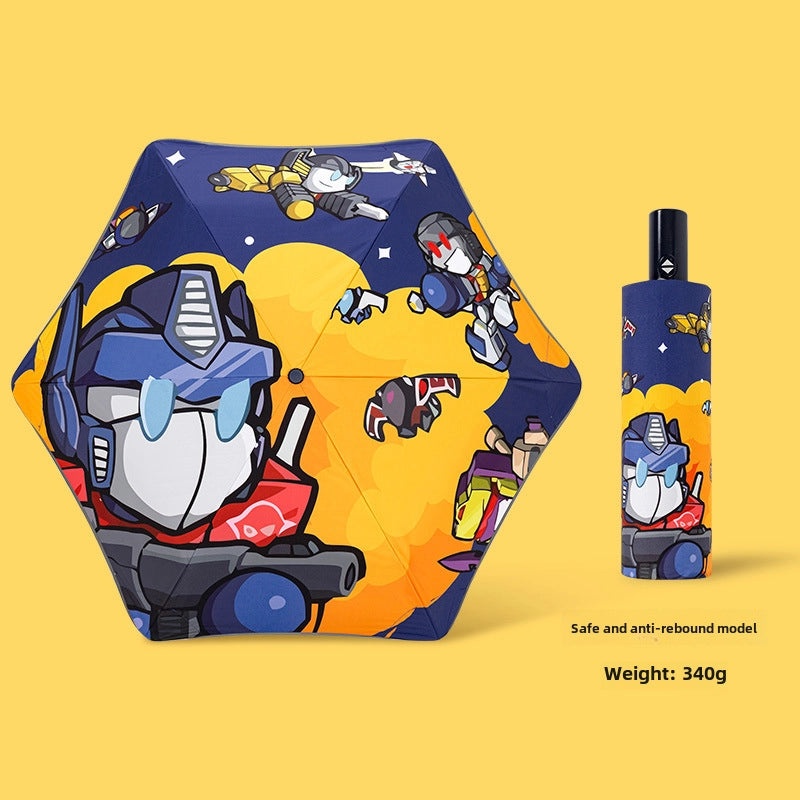 Kids Safety Anti-Rebound Folding Umbrella Cartoon Design Full Automatic Portable Dual-Use for Boys and Girls|Children's Umbrellas