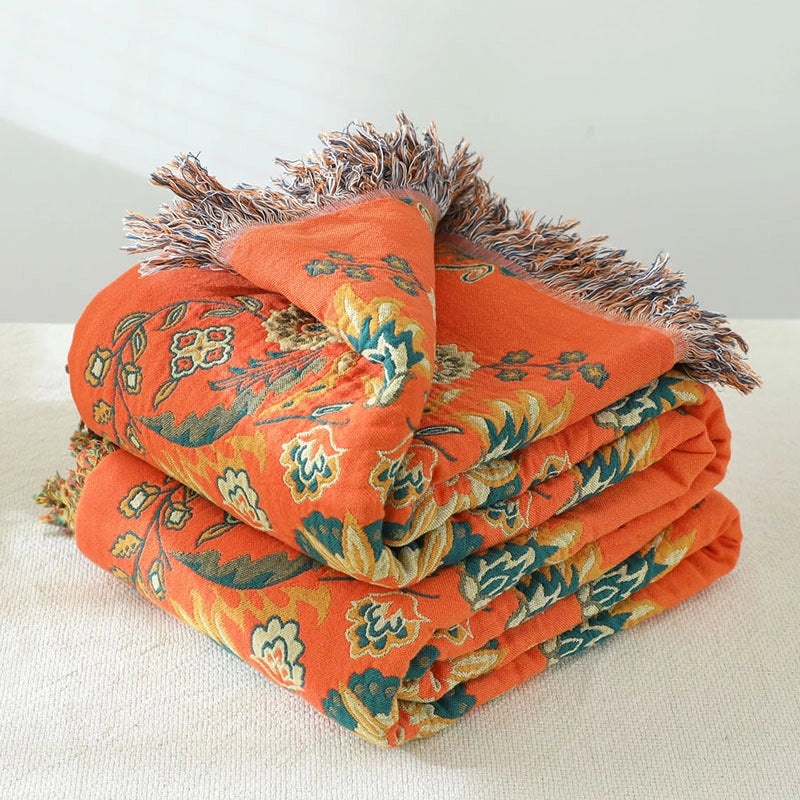 Floral Chinoiserie Cotton Throw Blanket|Home Decor & Bedding