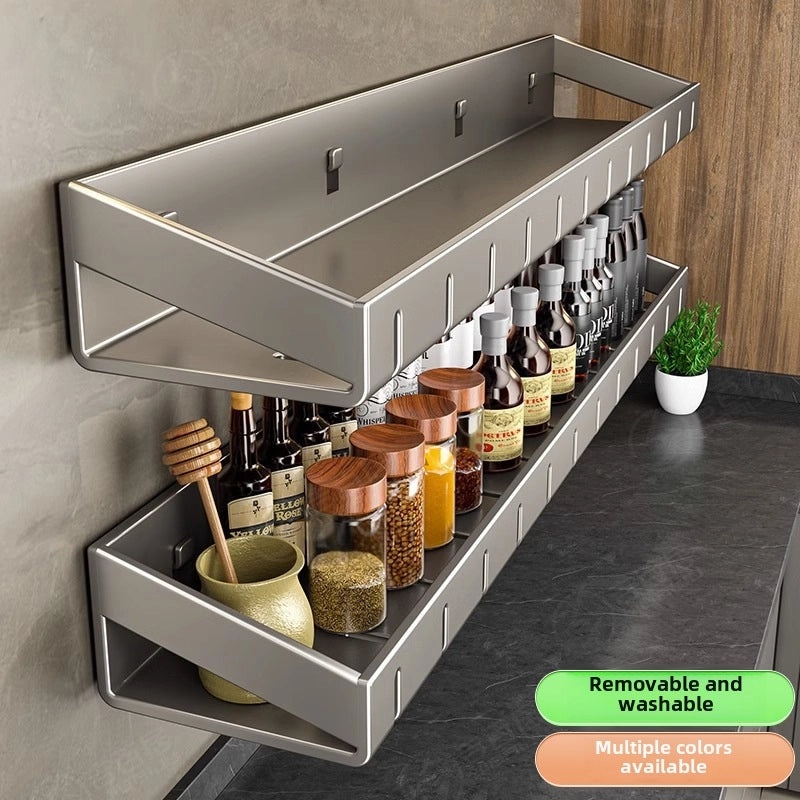 Punch-free Wall-mounted Kitchen Storage Rack Gray Seasoning Holder Space-saving Organizer|Kitchen Storage